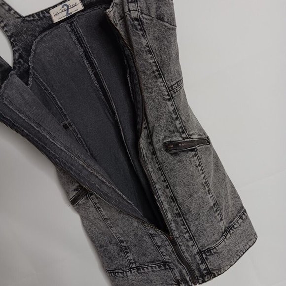 Free People Johnny Black Denim Mini Dress Acid Wash Fitted size 2 - Picture 9 of 12
